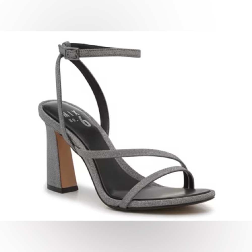 Silver Strappy Block Heel Sandals